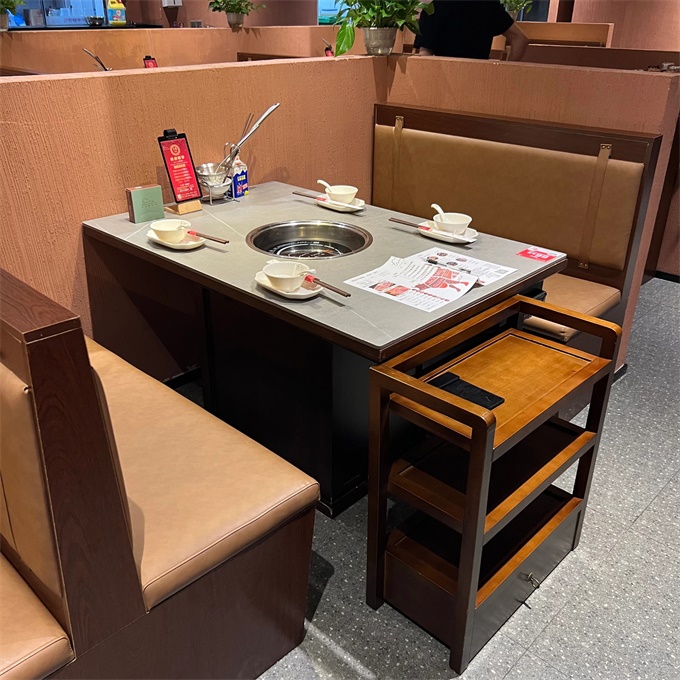 牛肉火鍋巖板臺面下沉式電磁爐火鍋桌