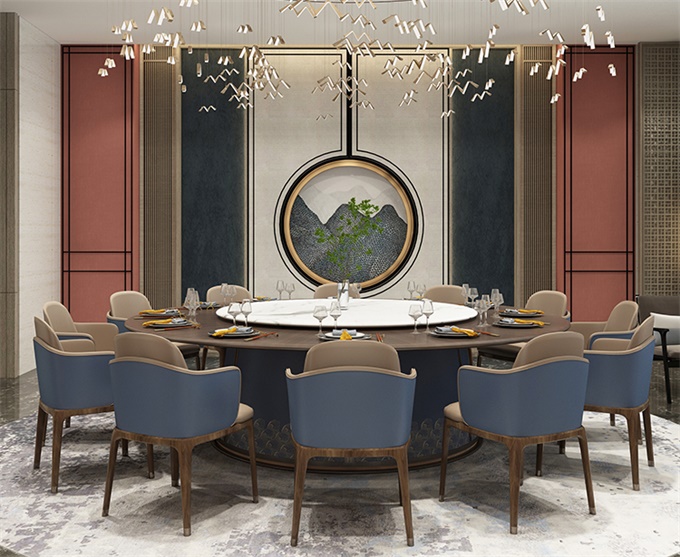 酒店新中式實木電動餐桌大圓桌