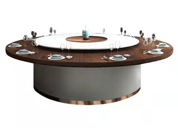 飯店包房實(shí)木電動(dòng)圓桌搭配巖板轉(zhuǎn)盤(pán)餐桌