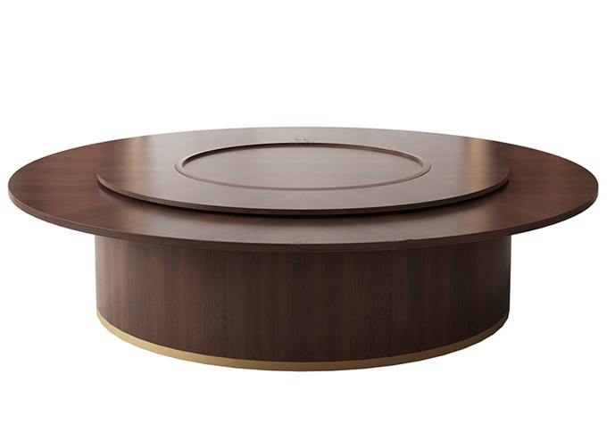 會(huì)所包間新中式實(shí)木電動(dòng)轉(zhuǎn)盤(pán)餐桌