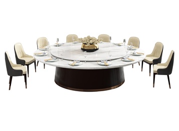 酒店包間時(shí)尚大理石電動(dòng)靜音圓餐桌