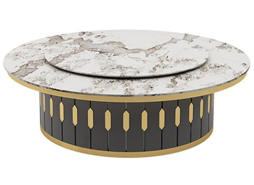 酒店會(huì)所現(xiàn)代輕奢大理石電動(dòng)餐桌大圓桌