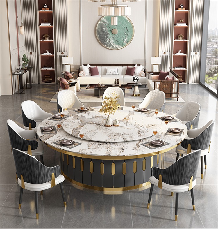 酒店會所現(xiàn)代輕奢大理石電動餐桌大圓桌款式1