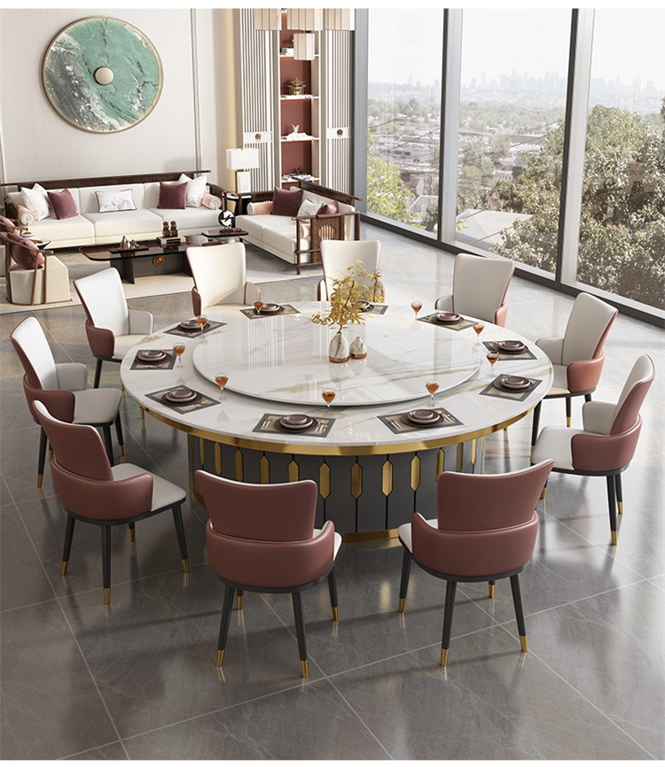 酒店會所現(xiàn)代輕奢大理石電動餐桌大圓桌款式4