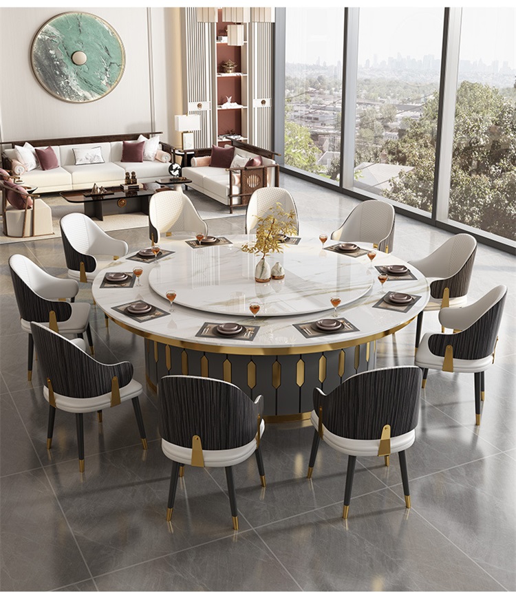 酒店會所現(xiàn)代輕奢大理石電動餐桌大圓桌款式5