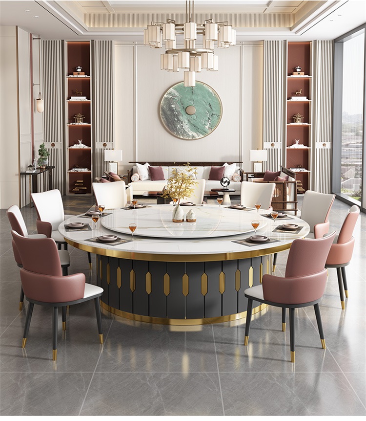 酒店會所現(xiàn)代輕奢大理石電動餐桌大圓桌款式6