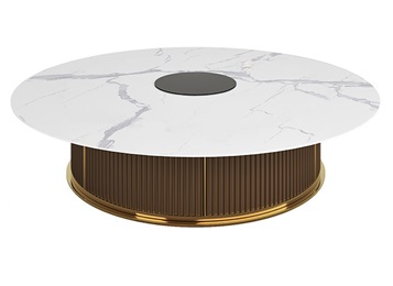 會(huì)所別墅包廂自動(dòng)轉(zhuǎn)盤(pán)巖板高檔電動(dòng)餐桌大圓桌