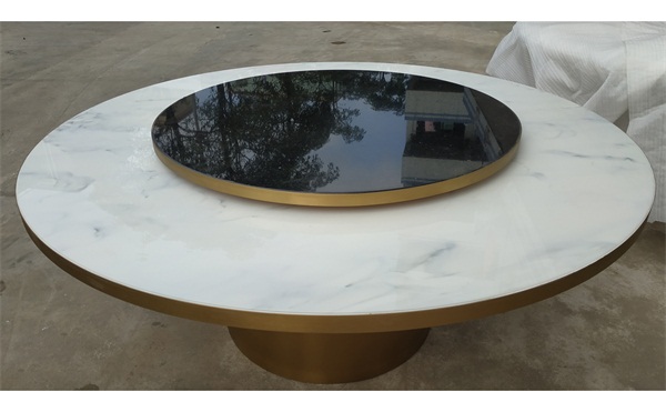 輕奢風格餐廳大理石帶轉盤餐桌_時尚餐桌椅廠家