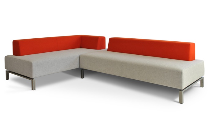 休閑會所簡約不銹鋼絨布轉(zhuǎn)角沙發(fā)