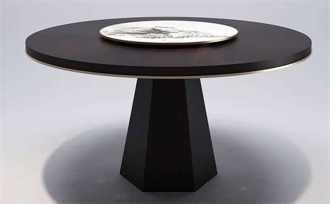 別墅會所仿古實(shí)木帶轉(zhuǎn)盤圓餐桌