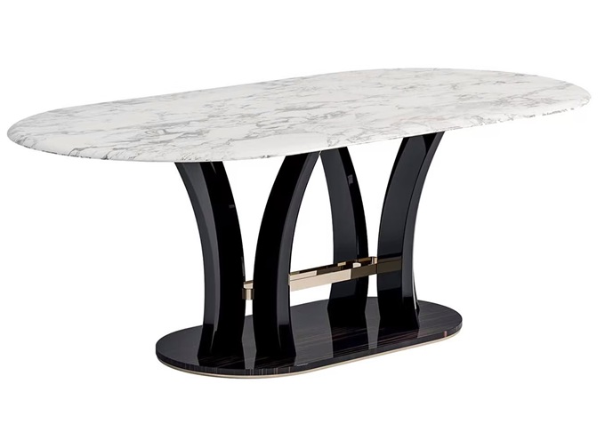 會所現代輕奢巖板橢圓形餐桌