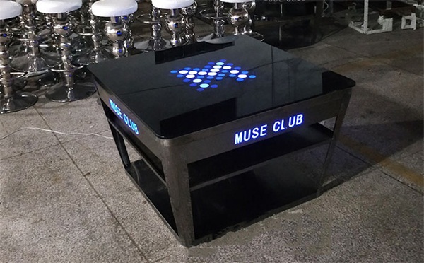 酒吧KTV包廂不銹鋼鋼化玻璃發(fā)光茶幾酒吧散臺(tái)桌