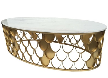 商務ktv后現(xiàn)代鍍金色不銹鋼橢圓魚鱗茶幾