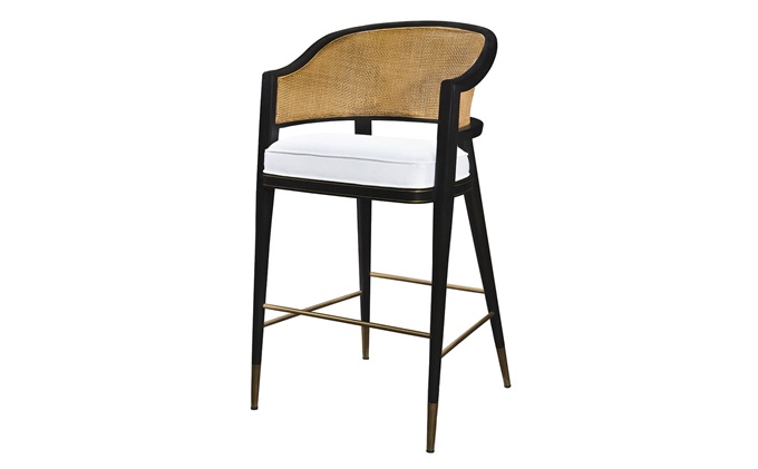 咖啡廳休閑實(shí)木藤編吧臺(tái)高腳椅