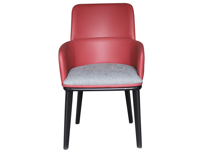 現代紅色皮革與灰色布藝實木餐椅