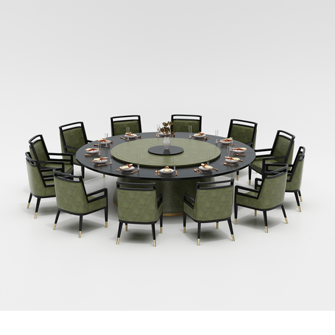 酒店包間時(shí)尚新中式2米電動(dòng)餐桌豪華自動(dòng)旋轉(zhuǎn)大圓桌