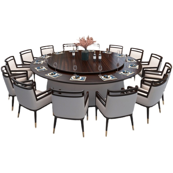 酒店包間中式實(shí)木2.2m電動(dòng)旋轉(zhuǎn)大圓桌