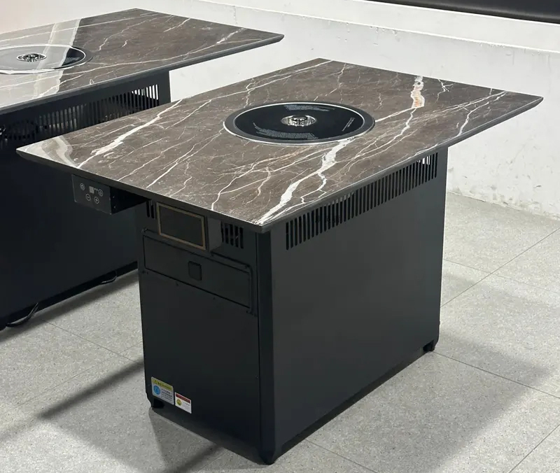 商用無煙電烤桌｜巖板臺面配一體式排煙系統｜烤肉餐廳專用桌