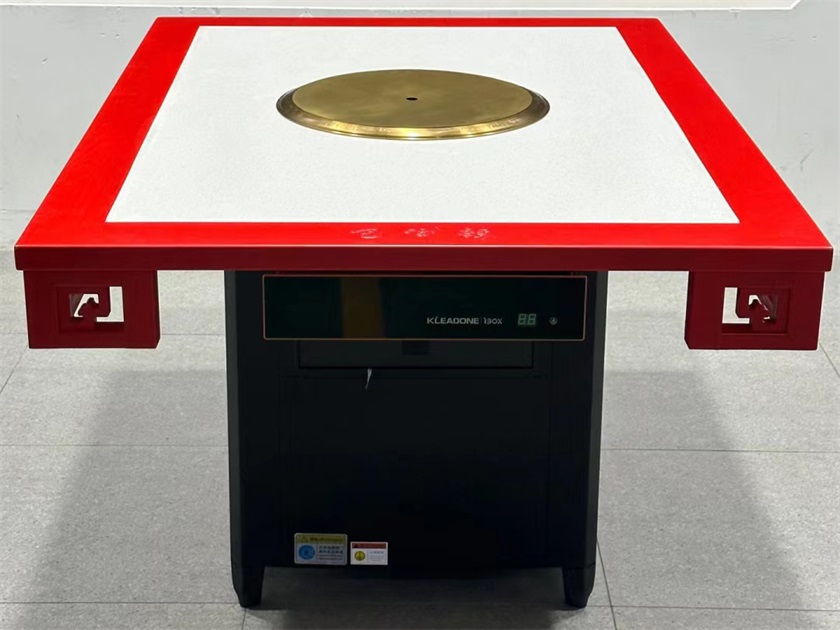 火鍋店中式復古實木封邊大理石無煙凈化火鍋桌