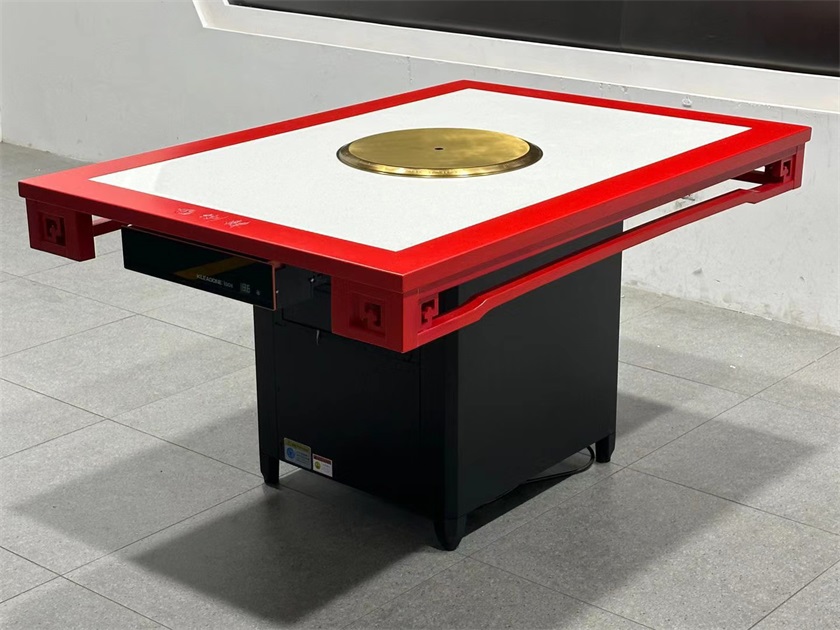 火鍋店中式復古實木封邊大理石無煙凈化火鍋桌