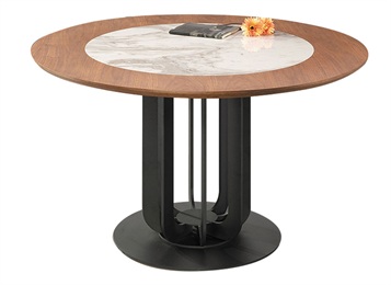 西餐廳新中式實(shí)木封邊大理石圓桌