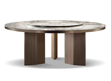 西餐廳高檔實木大理石帶轉(zhuǎn)盤圓桌