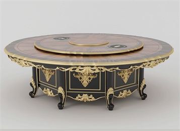 宴會(huì)大廳古典實(shí)木雕花電動(dòng)火鍋大圓桌