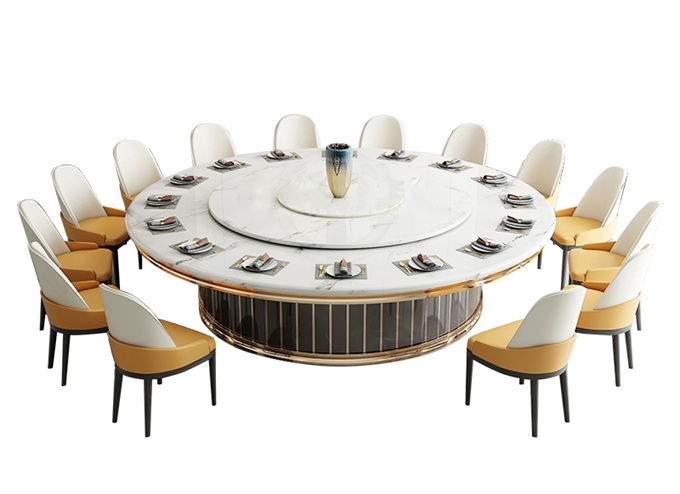 酒樓包房豪華大理石2.4米自動(dòng)旋轉(zhuǎn)餐桌