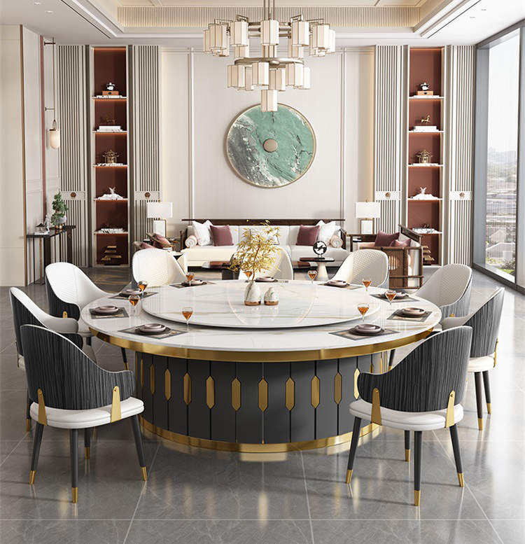 輕奢風(fēng)大理石電動餐桌大圓桌