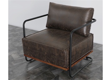 咖啡館歐式工業(yè)風皮革軟包單人沙發(fā)椅